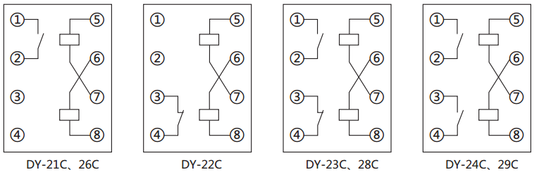 DY-24C、D電壓繼電器內(nèi)部接線圖